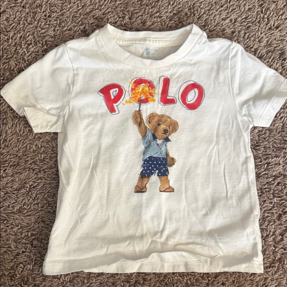 Polo by Ralph Lauren Kids White Tee with Bear and Red Logo- 4th of July